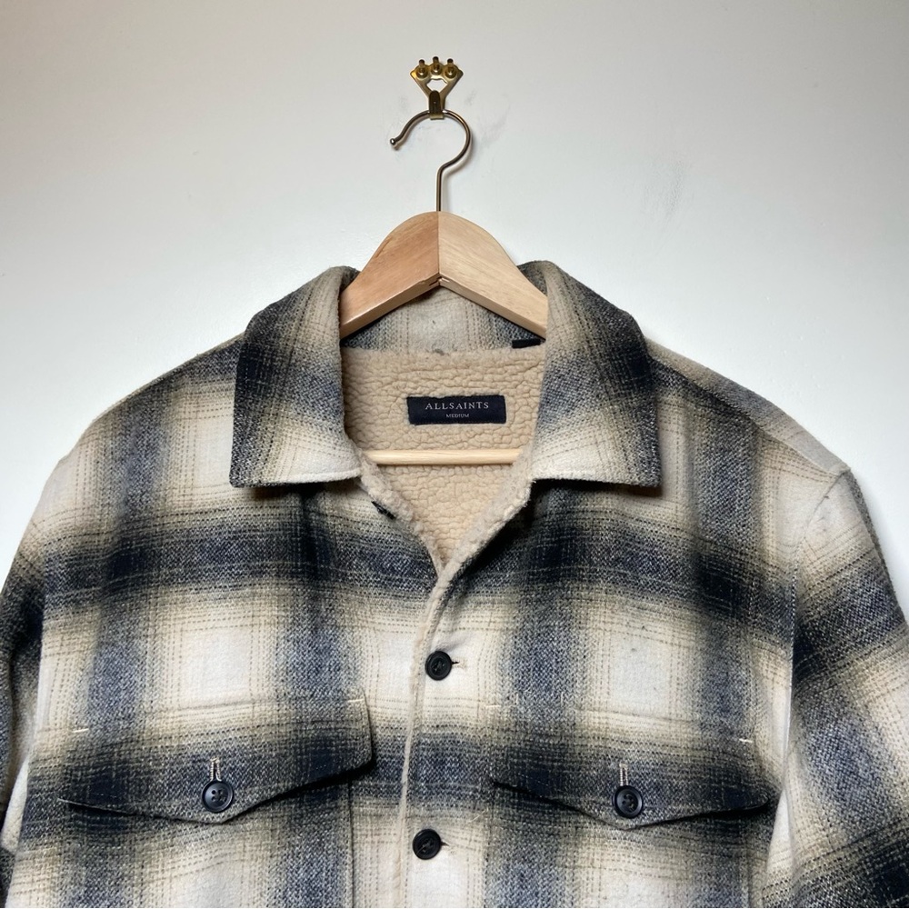 All Saints Lewes Checked Wool Blend Shirt Jacket - Picture 4 of 11